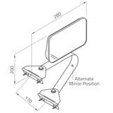 BRITAX MIRROR HEADS - FLAT GLASS BLACK PLASTIC MOUDLED MIRROR HEAD - POWDER COATED BLACK STEEL BRACKETS