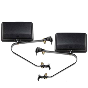 BRITAX MIRROR HEADS - FLAT GLASS BLACK PLASTIC MOUDLED MIRROR HEAD - POWDER COATED BLACK STEEL BRACKETS