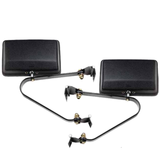 BRITAX MIRROR HEADS - FLAT GLASS BLACK PLASTIC MOUDLED MIRROR HEAD - POWDER COATED BLACK STEEL BRACKETS