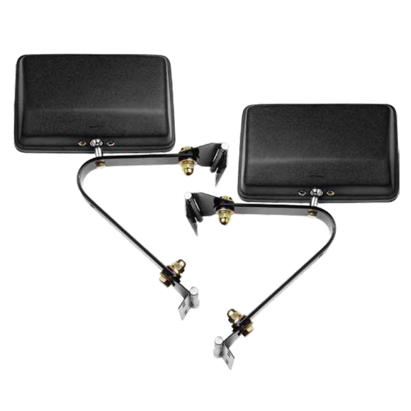 BRITAX MIRROR HEADS - FLAT GLASS BLACK PLASTIC MOUDLED MIRROR HEAD - POWDER COATED BLACK STEEL BRACKETS