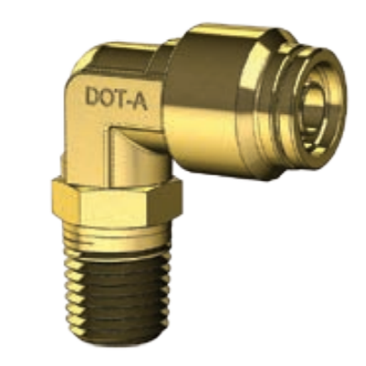 DOT PUSH FITTING- 90 DEGREE SWIVEL MALE ELBOW- METRIC TUBE TO NPTF MALE PIPE THREAD BP MDQ69DOTS