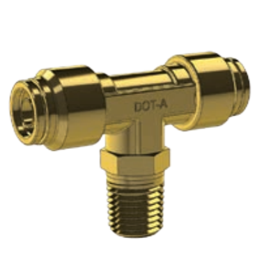 DOT PUSH FITTING- SWIVEL MALE BRANCH TEE - METRIC TUBE TO NPTF MALE PIPE THREAD BP MDQ72DOTS